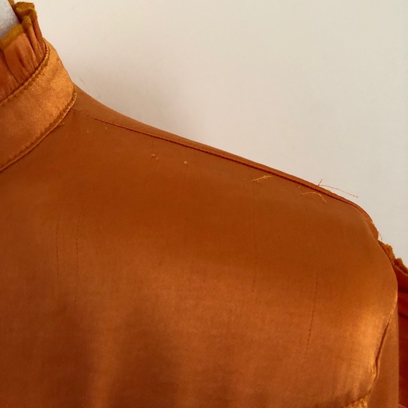 TB x Something Navy Yellow Orange Satin Ruffle Top - Picture 3 of 8